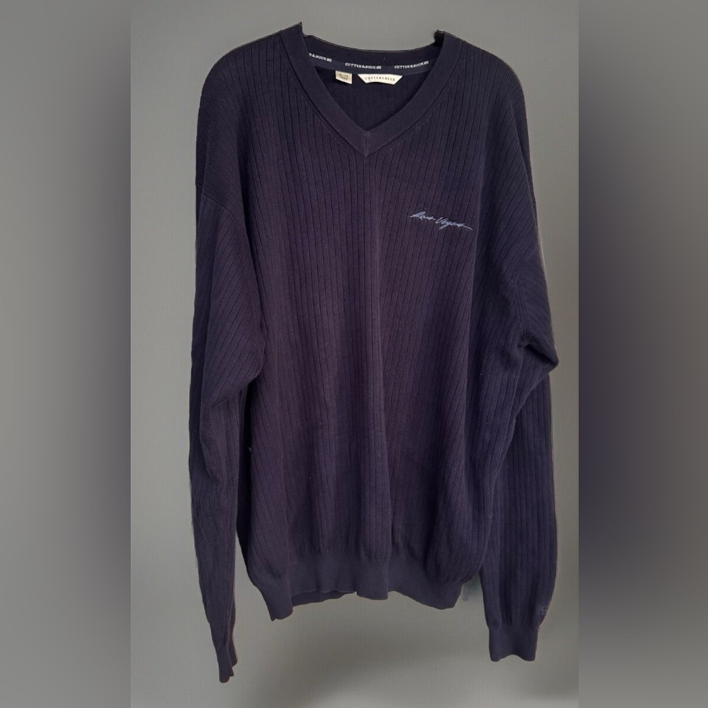 Cutter & Buck Long Sleeve V-Neck Cotton Ribbed Navy Sweater Las Vegas Logo XL